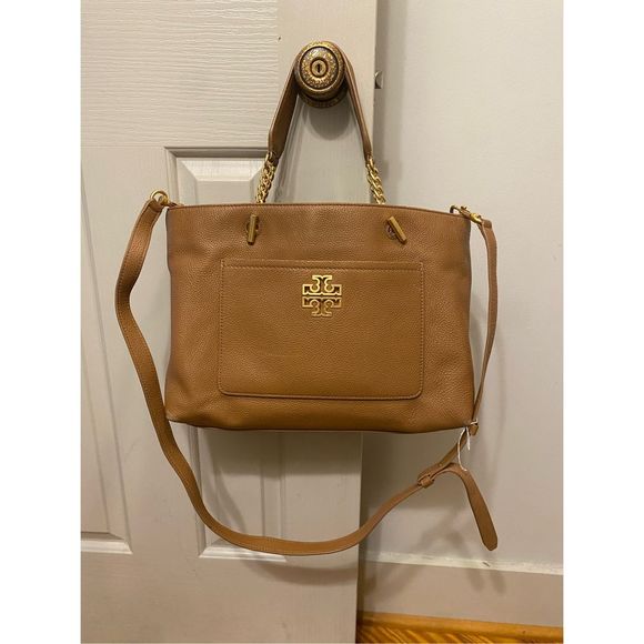Tory Burch Britten Leather Satchel Tote/Shoulder Bag Bark Brown Tan, MSRP $495 - Picture 15 of 15